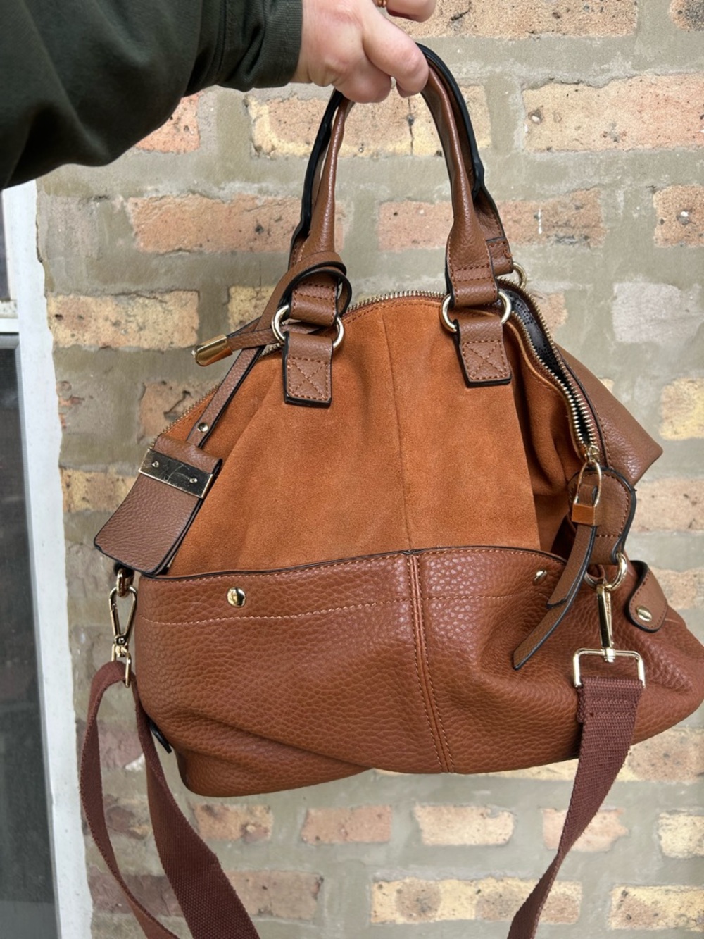 Brown Pebbled Leather Satchel Handbag - Picture 2 of 4